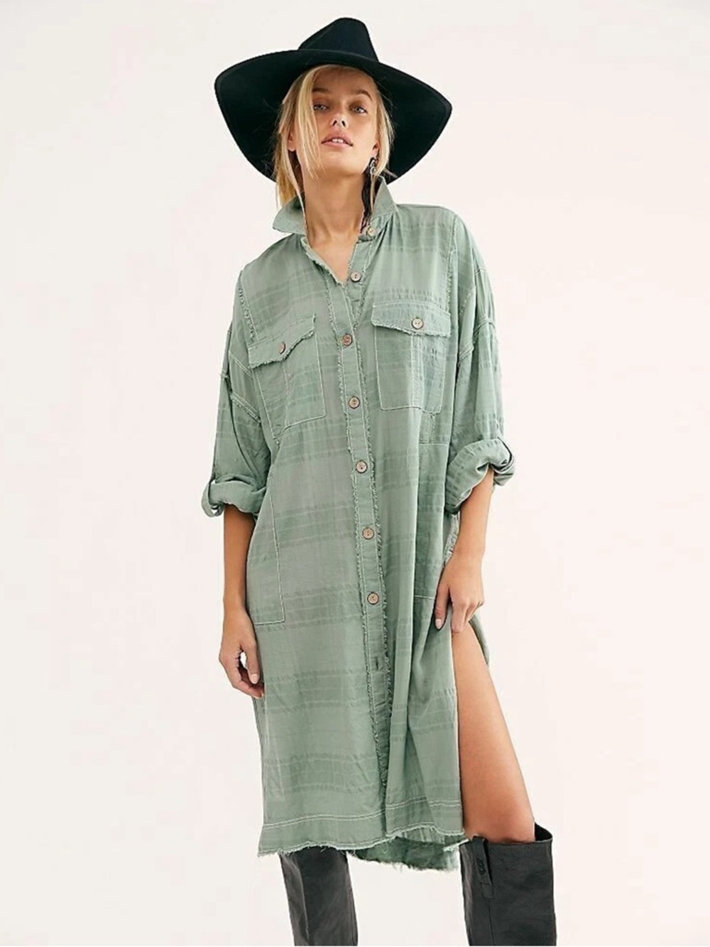 Free People - We The Free - Sahara Sounds Longline Shirt Dress - Misty Water
